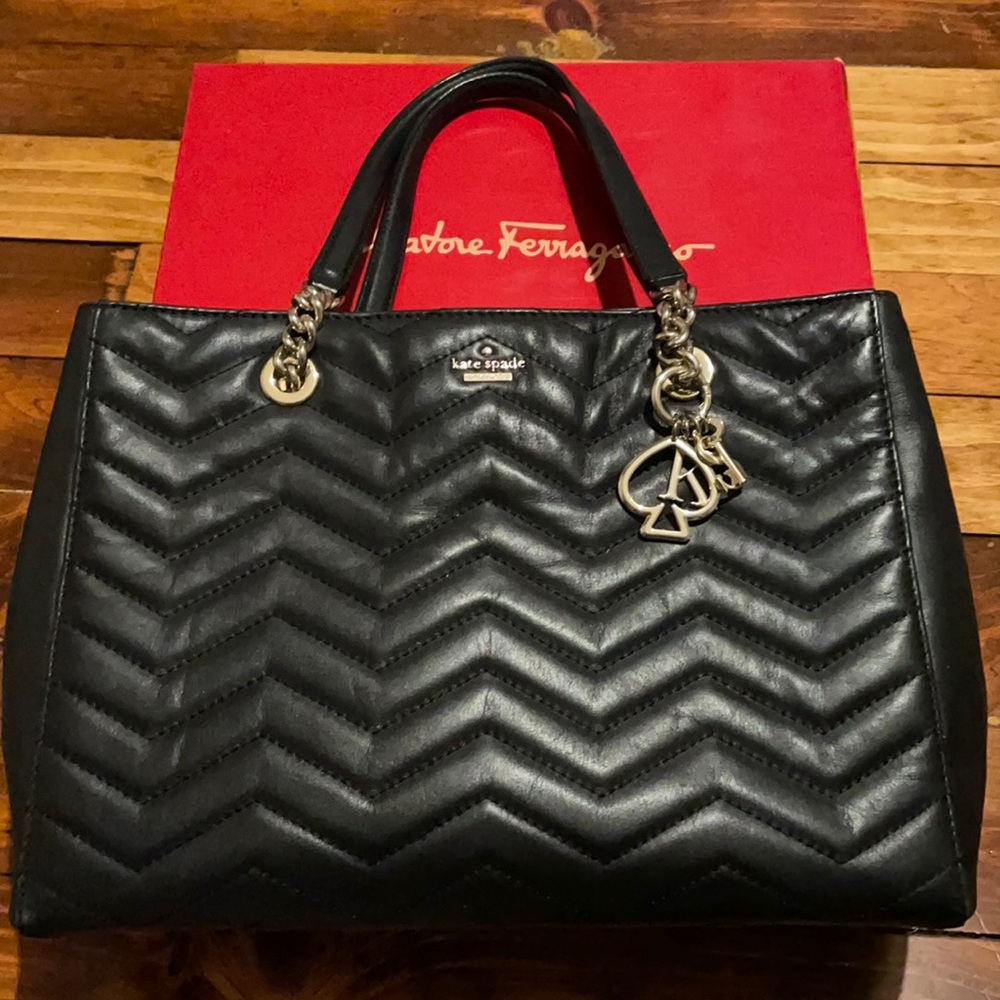 Kate Spade Natalia Tote Black Quilted Gold Chain Handles